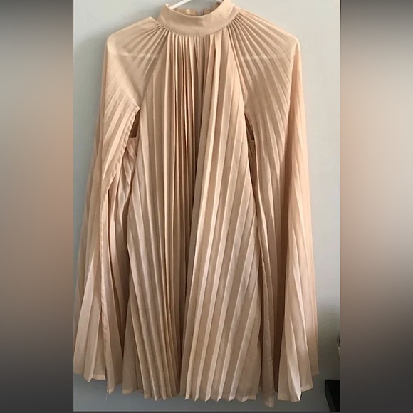 PRETTYLITTLETHING🌸 Beige, Pleated Cape Party Dress. - Picture 4 of 5